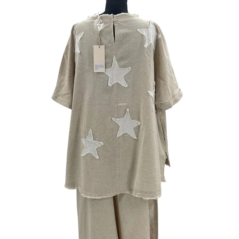 Wide Leg Star-Print Pantsuit in Light Beige - Picture 8 of 16